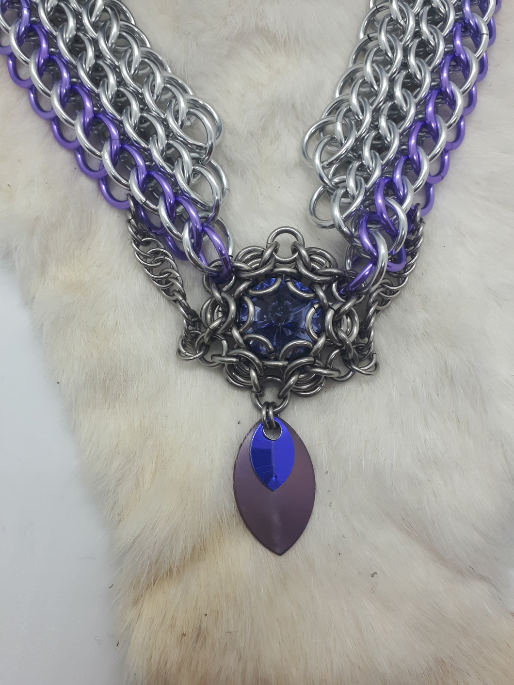 Purple Swarovski Crystal Dragonscale Weave Choker Necklace